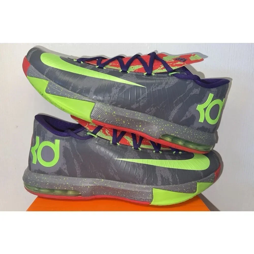 NIKE KD VI Shoes Cool Grey/ Electric Green Energy sneakers Size US 7 Y